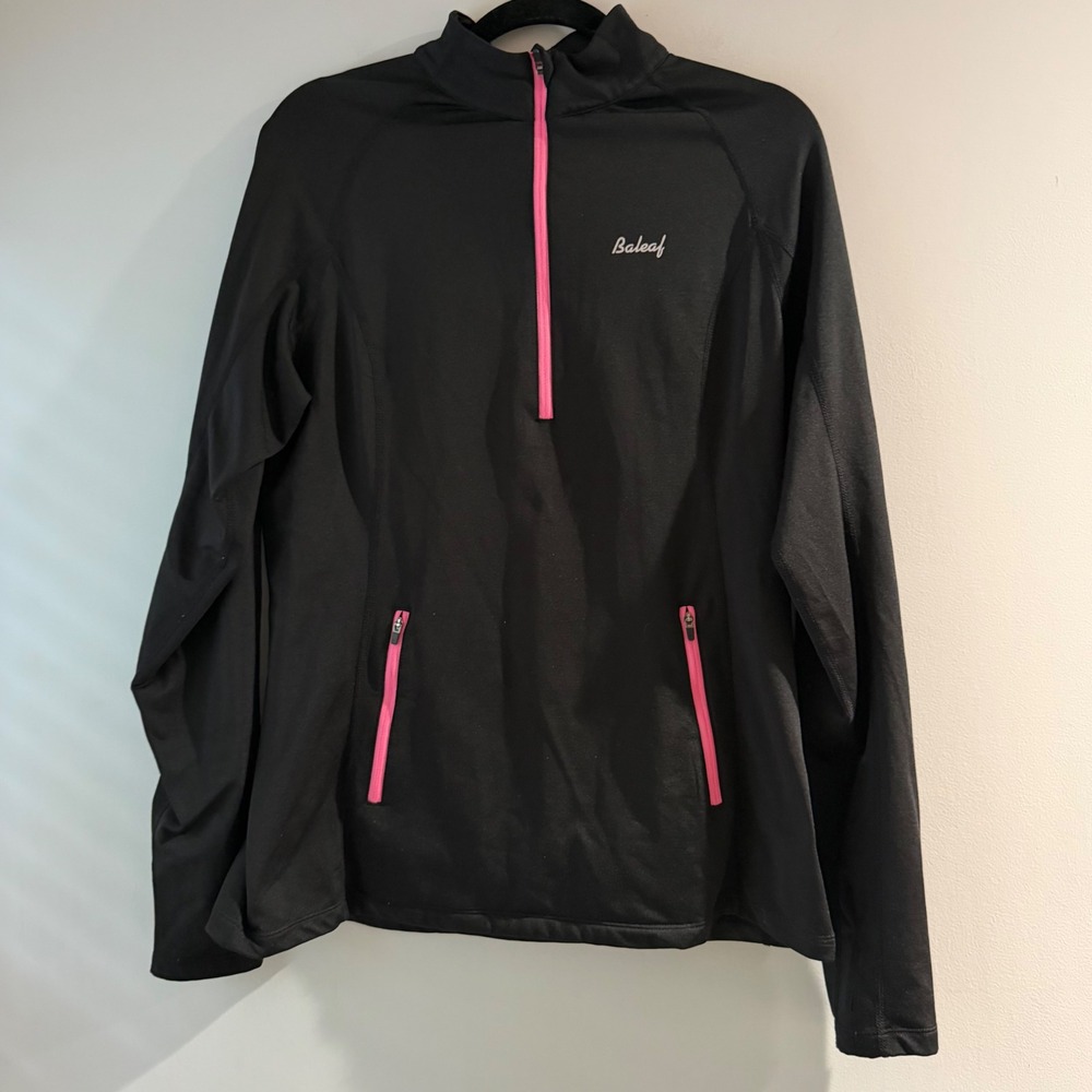 Baleaf Quarter Zip Pullover Womens XL Black Pink Good Thumbhole Active Top